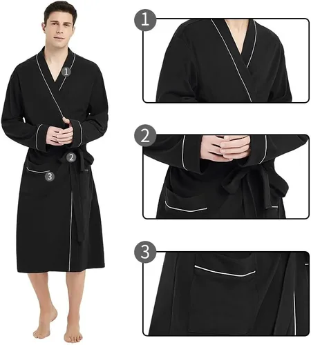Vista 4 de U2SKIIN Bata de baño de punto ligero 100% algodón para hombre