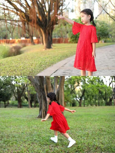 Vista 6 de Vestido de encaje para niñas con flores, vestido de fiesta de boda vintage, 2-6, 7-16