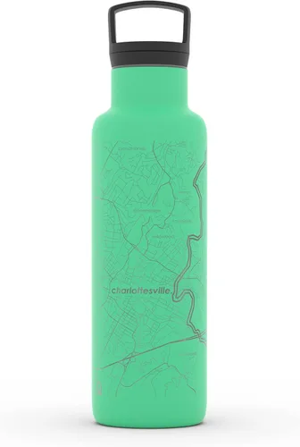 Vista 101 de Well Told Botella de agua aislada con mapa de Washington DC grabado, botella de acero inoxidable grabada (21 onzas, blanco) botella aislada de mapa