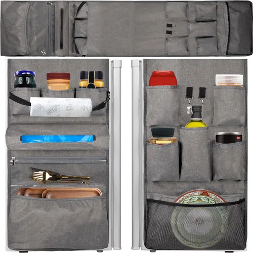 Vista 8 de Mini organizador de almacenamiento para refrigerador para dormitorio, 70.9 x 15 pulgadas, estante para refrigerador con rodillo de toalla de papel