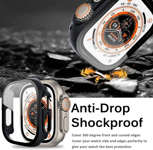 Vista 4 de Miimall Funda compatible con Apple Watch Ultra de 1.929 in con protector de pantalla de vidrio templado, funda protectora de policarbonato