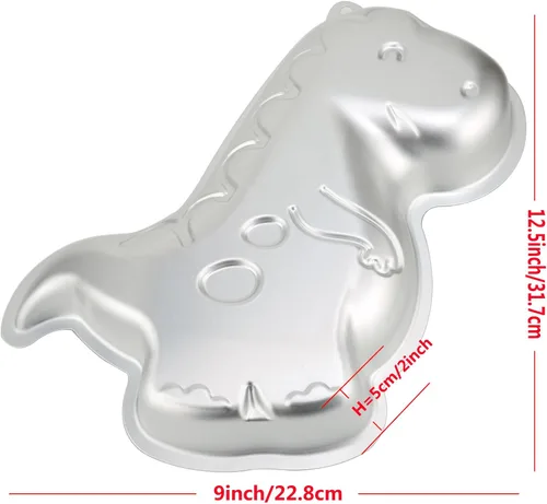 Vista 2 de Molde de pastel con forma de dinosaurio de trébol, molde de aluminio 3D para pastel de cumpleaños, aniversario, fiesta, Navidad