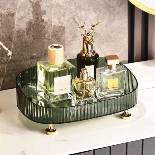 Vista 2 de Organizador de Maquillaje y Perfume, Bandeja de Tocador, Bandeja de Cosméticos y Cuidado de la Piel, Organizador de Encimera para Baño, Transparente