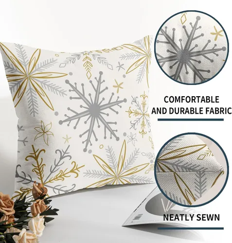 Vista 5 de Juego de 2 fundas de almohada de copos de nieve de invierno de 16 x 16 pulgadas, color amarillo, gris, gris, rústico, estampado navideño