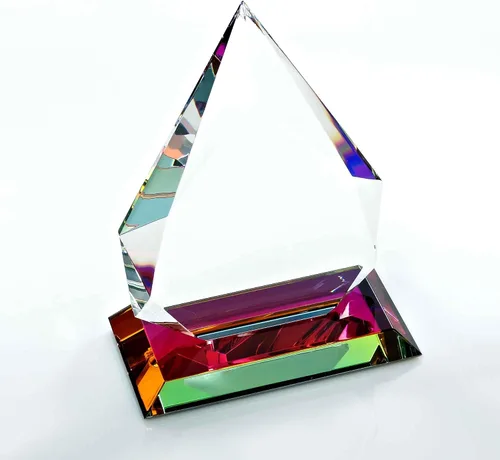 Vista 2 de Baudville Trofeo de cristal luminario vibrante grabado personalizado - Trofeo Spotlight