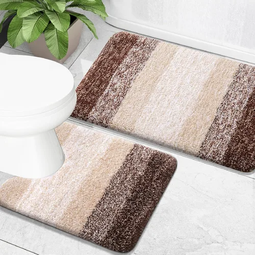 Vista 4 de OLANLY Juego de 2 alfombras de baño y alfombras de baño ombré, tamaño de alfombra de baño 24 x 16 pulgadas y juego de alfombras de baño 24 x 16 + 24