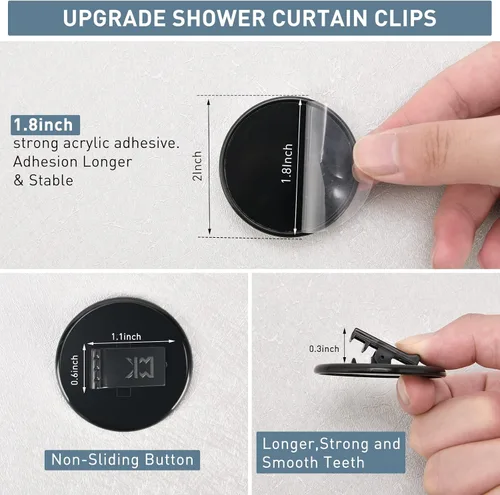 Vista 4 de Kitosun Clips adhesivos para cortina de ducha – Protectores de salpicaduras de agua para ducha de baño sujetan el forro de ducha para mantener