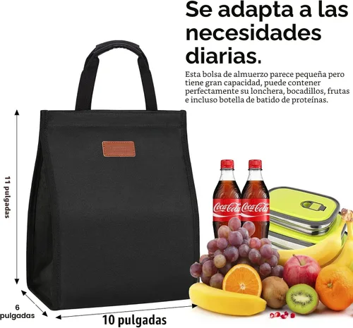 Vista 2 de Bolsas de almuerzo para mujer, aisladas, reutilizables, con bolsillo interno, bolsa de almuerzo para adultos para el trabajo