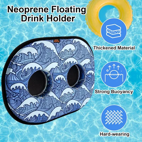 Vista 4 de 2 ranuras de neopreno flotante soporte para bebidas flotadores de bebidas para piscina, piscina, bebida, soporte flotante para cerveza con cuerda