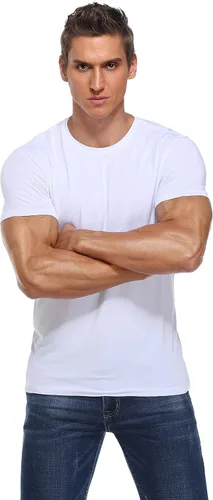 Vista 2 de COLORFULLEAF Camisetas de manga corta de bambú con cuello redondo para hombre, 3