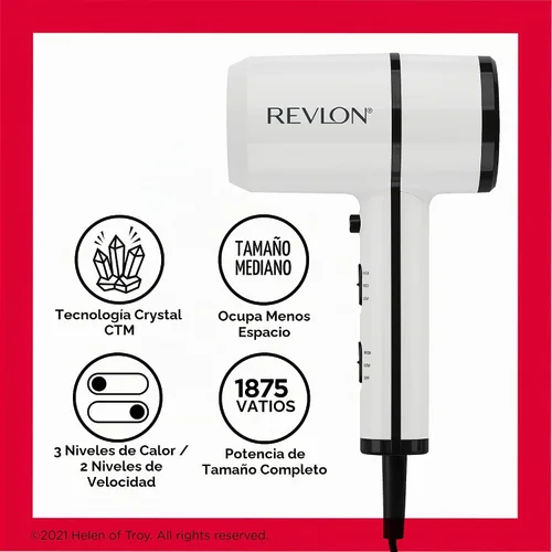 Vista 5 de Revlon Crystal C + secador de pelo compacto de cerámica Brillo duradero y menos encrespamiento