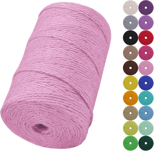 Vista 31 de Cuerda de yute natural de 0.079 pulgadas y 328 pies para manualidades, cuerda de yute de colores de 3 capas para envoltura de regalos, jardinería