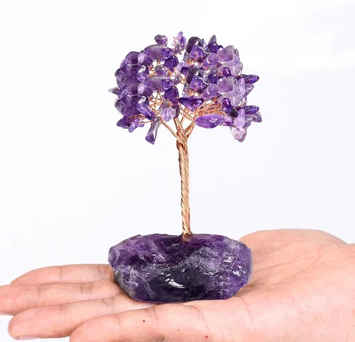 Vista 3 de Árbol de la vida de cristal de amatista, decoraciones de árbol del dinero, cristales y piedras curativas, piedras preciosas de energía positiva