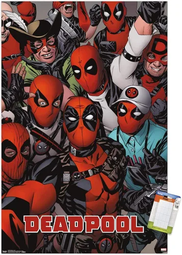 Vista 18 de Marvel Comics Deadpool - Póster de pared con caras, 22.4 pulgadas de largo x 14.7 pulgadas de ancho, versión enmarcada de madera de granero