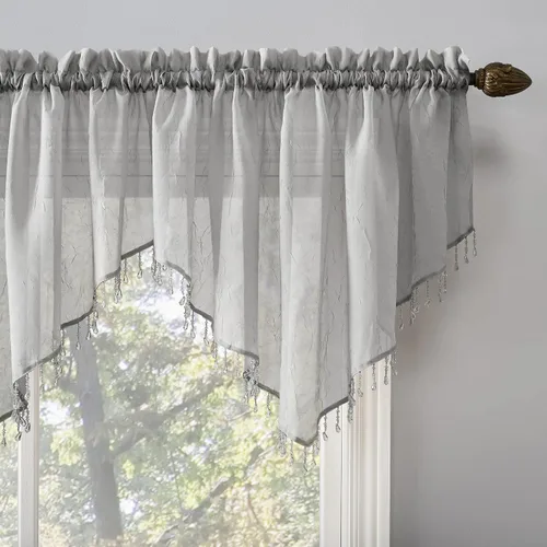 Vista 2 de No. 918 Erica - Juego de 3 cortinas de gasa triturada con cuentas transparentes con bolsillo para cortinero Gris plateado
