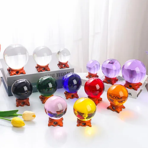 Vista 6 de Bola de Cristal Ámbar Pequeña 60mm/2.3 pulgadas con Soporte de Madera Rosa y Caja de Regalo para Fotografía de Lensball, Adivinadora, Feng Shui