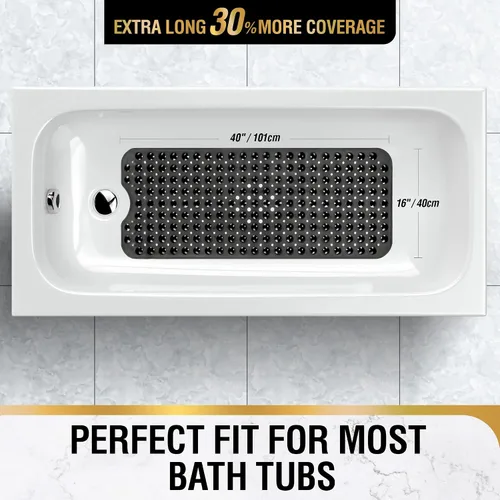 Vista 5 de HITSLAM Alfombra de baño para bañera, antideslizante, 40 x 16 pulgadas, extra larga, lavable a máquina, con ventosas y orificios de drenaje, suave