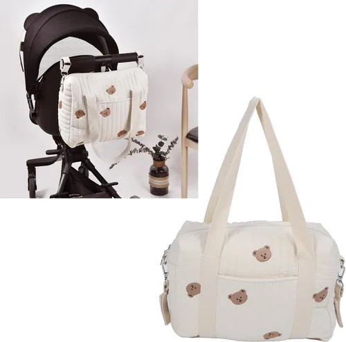 Vista 3 de Bolsa de pañales pequeña, 11.4 x 10.2 x 4.7 in, bolsas organizadoras para cochecito de bebé, bolsas organizadoras de pañales, reutilizables bordadas