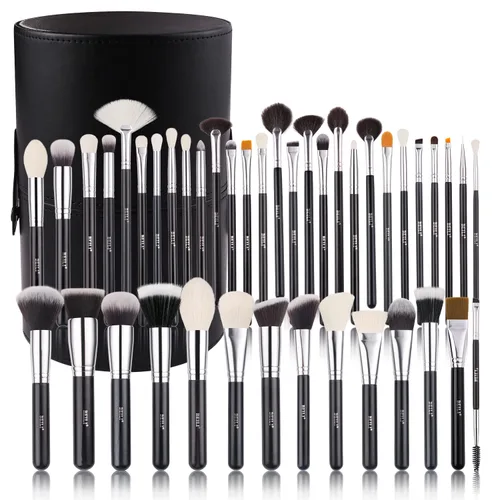 Vista 8 de BEILI Juego de 12 brochas de maquillaje con soporte para base Kabuki sintética de primera calidad, brocha para base de maquillaje, corrector