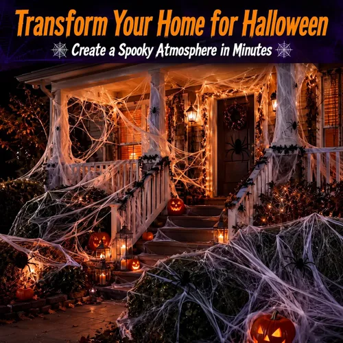 Vista 2 de Boao 6 telarañas elásticas de Halloween con 12 arañas de plástico para decoración de Halloween en interiores y exteriores