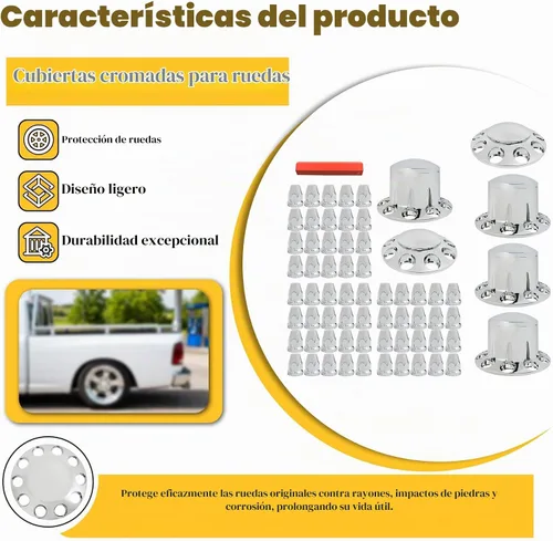 Vista 4 de waltyotur Juego de 6 cubiertas de rueda de eje delantero y trasero de plástico cromado con tuercas roscadas de 1.299 in para semirremolques, 2