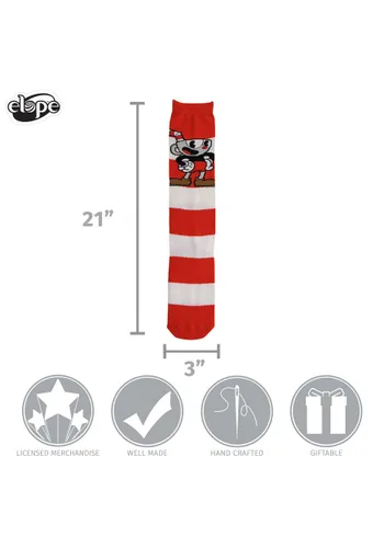 Vista 3 de Calcetas a Rayas a la Rodilla de Cuphead y Mugman Multicolor