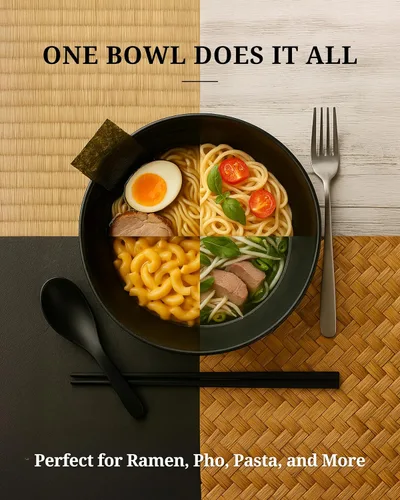 Vista 6 de APEX S.K. 4 juegos (12 piezas) de 57 onzas grandes de fideos japoneses para sopa de fideos de ramen japonés de melamina con cuchara a juego