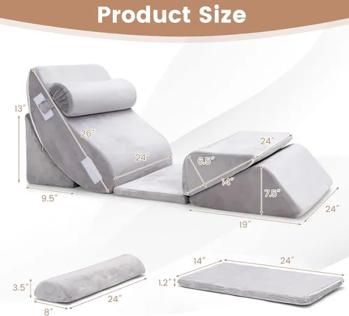 Vista 7 de GORELAX Juego de almohadas de cuña para cama, 6 cojines de espuma viscoelástica ajustables para reflujo ácido, anti ronquidos, almohadas