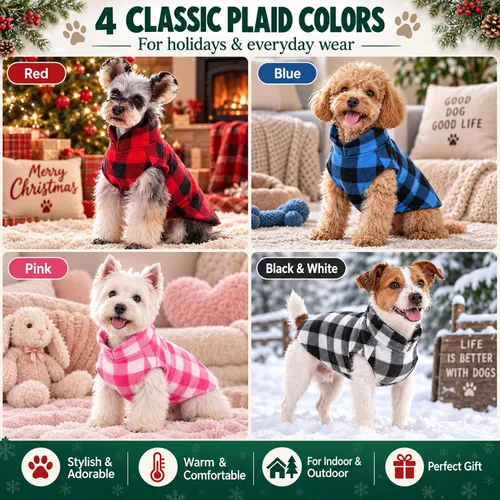 Vista 8 de Kuoser Chaleco de vellón para perro, suéter a cuadros para perro con Rojo Plaid