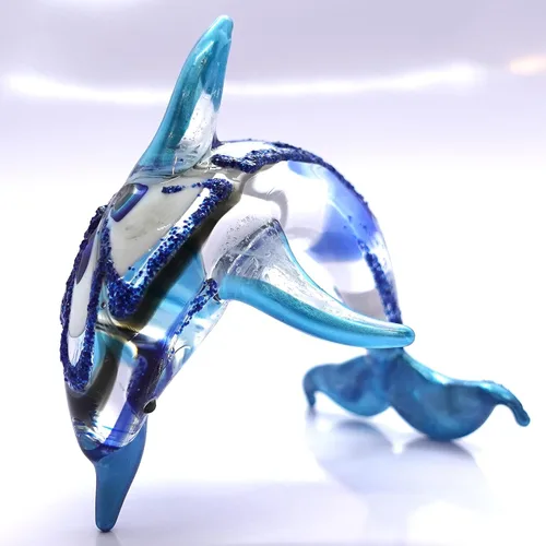 Vista 5 de Figuras en miniatura de delfines animales soplados a mano, arte de vidrio, océano, regalo coleccionable, decoración del hogar, 4 pulgadas (azul)
