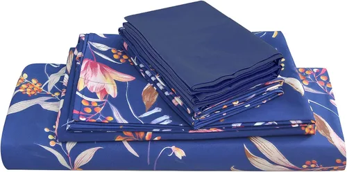 Vista 10 de JSD - Juego de sábanas de 6 piezas con estampado floral de cachemira negra y bolsillo profundo Juego de fundas de almohada de microfibra
