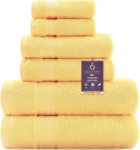 Vista 43 de COZYART - Juego de 6 toallas de baño de algodón turco, color azul claro, suaves, altamente absorbentes y duraderas, 19.17 oz/yd², incluye 2 toallas