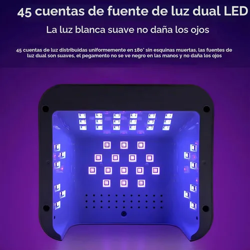 Vista 6 de Lámpara de uñas LED UV de 268 W, gel para esmalte de uñas, secadora UV con 4 temporizadores, 45 cuentas de lámpara y sensor automático, herramientas