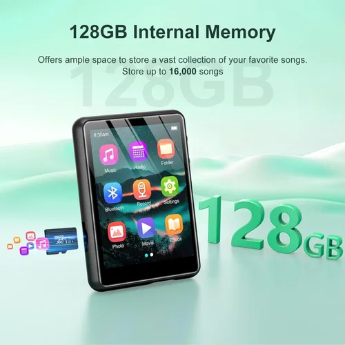 Vista 4 de Reproductor de MP3 de 128 GB - Reproductor de MP3 portátil con Bluetooth 5.3, reproductor de música portátil con radio FM, grabadora de voz