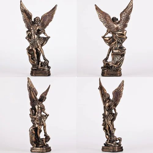 Vista 4 de Estatua de San Miguel Arcángel de 31.8 cm de bronce, estatua de San Miguel, estatuas de resina del arcángel San Miguel, estatuillas de San Miguel