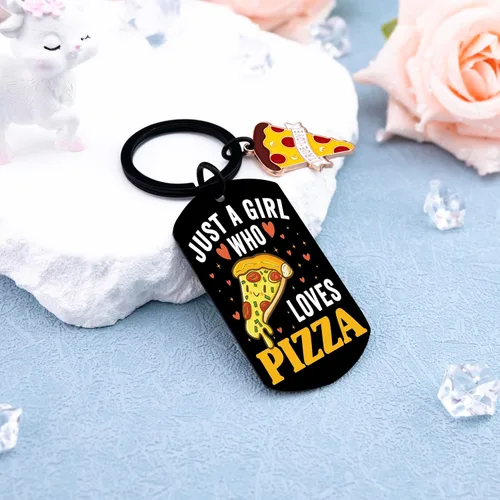 Vista 5 de Llavero con texto en inglés "Just a Girl Who Loves Pizza", regalos para niñas y mujeres, decoración divertida de comida para amantes de la pizza