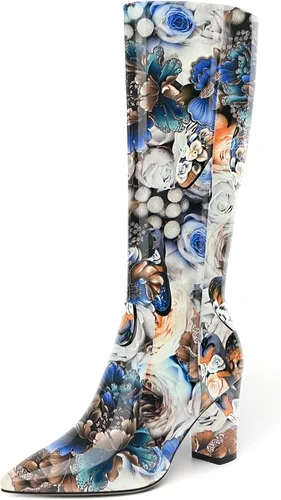 Vista 15 de AMBELIGHT Botas altas hasta la rodilla con cremallera y puntera puntiaguda para mujer, de patente sólida, tacón alto, 3.3 pulgadas
