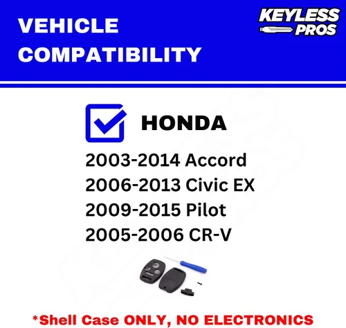 Vista 2 de 4-BTN - Funda de repuesto para llave remota de entrada sin llave, compatible con Honda Accord 2003-2012, Civic EX 2006-2013, Pilot 2009-2015, CR-V