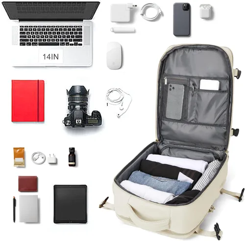 Vista 6 de coowoz Mochila de mano para mujeres y hombres, mochila de viaje aprobada por aerolíneas, mochila deportiva para laptop, A- Beige, Compacto