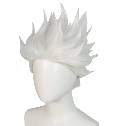 Vista 2 de KiyaCos Pelucas cortas de bruja de mar blanca para cosplay, estilo puntiagudo, para mujeres y hombres, pelucas de disfraz de fiesta de Halloween