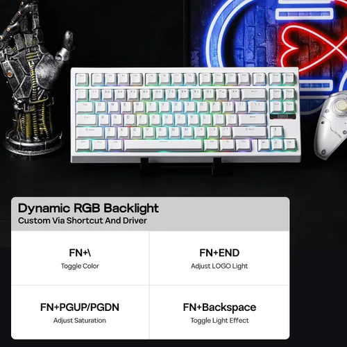 Vista 6 de EPOMAKER Teclado mecánico para juegos G84 80% RGB, teclado inalámbrico tipo CBT de 2.4 GHz, programable QMKVIA, intercambiable en caliente, NKRO