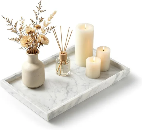 Vista 13 de Bandeja de mármol natural real para baño, tocador, cocina y escritorio, bandeja rectangular de piedra de mármol genuino para joyas, cosméticos