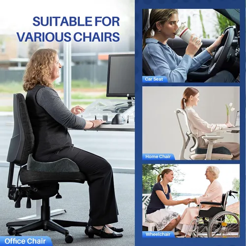 Vista 9 de Cojín de asiento de espuma viscoelástica extragrande para silla de oficina, para soporte de espalda, alivio de la ciática y el coxis, almohada