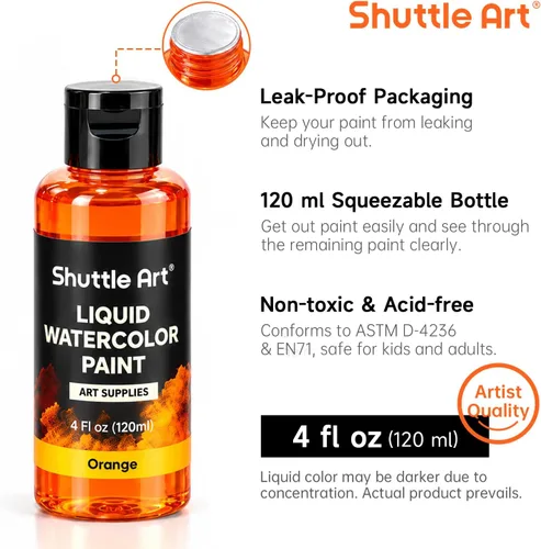 Vista 4 de Shuttle Art 8 Colors Liquid Watercolor Paint, 4oz Non-Toxic Watercolors