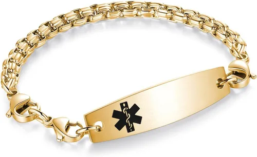 Vista 194 de Brazaletes de alerta médica ajustables de 7.5" a 9" para mujer/hombre, de acero inoxidable, intercambiables Cadena de bloque