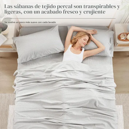 Vista 3 de Comfort Spaces Juego de sábanas 100% algodón transpirable, ligero, suave, con bolsillo elástico de 12 pulgadas que se adapta a colchones de hasta 14