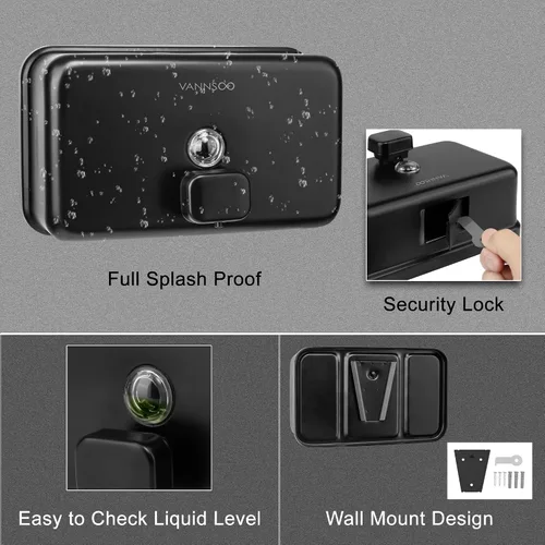 Vista 6 de Dispensador de jabón de manos montado en la pared, 40.6 fl oz, 40 onzas, dispensador de jabón líquido negro comercial de acero inoxidable para Negro