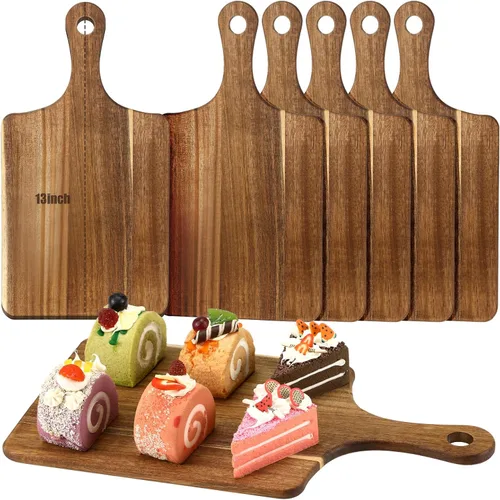 Vista 11 de Didaey 6 tablas de cortar a granel para cocina, platos gruesos para picar con asas, bandejas de madera para servir charcutería, tablas de madera