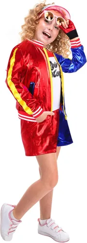 Vista 7 de iminfit Disfraz de Harley para niños con chaqueta, pantalones cortos, camiseta, guantes, kit de disfraz para Halloween, fiesta de cosplay