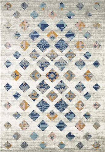 Vista 3 de Abani Southwestern - Alfombra rectangular de 3 x 5 pies, colección Porto - Alfombra decorativa con patrón de bloques beige y naranja